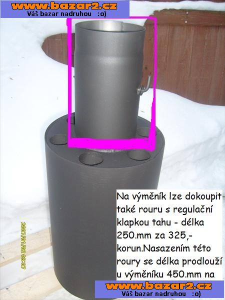 Teplovzdušné výměníky na kouřovody.Od 120 do 200.mm.průměru.Silnostěnné.