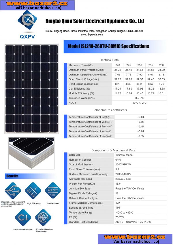 Fotovoltaický solární panel 240Wp