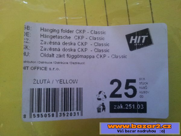 Závěsné papírové desky A4, žluté 