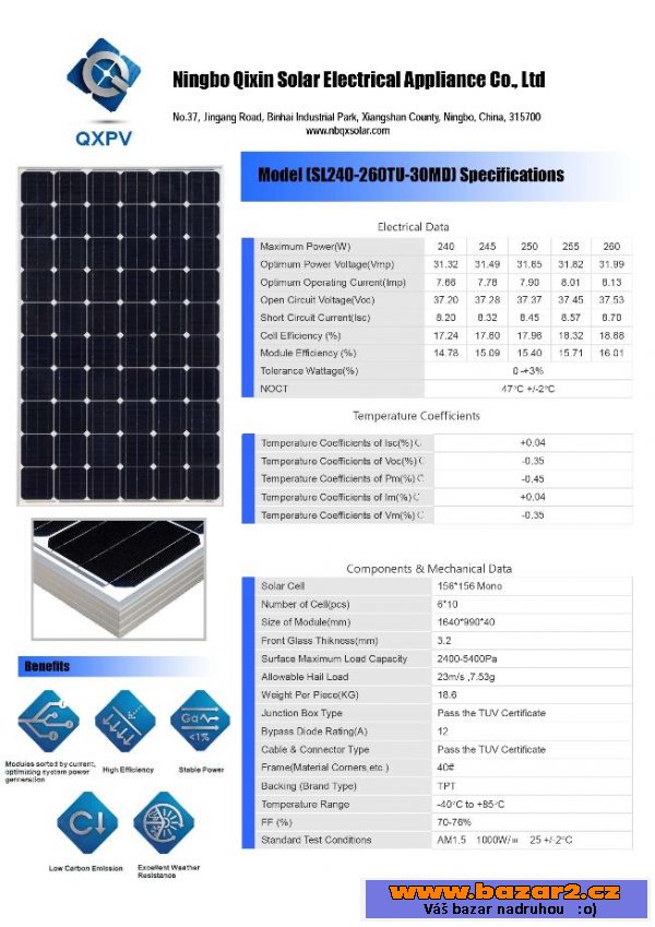 Fotovoltaický solární panel 240Wp