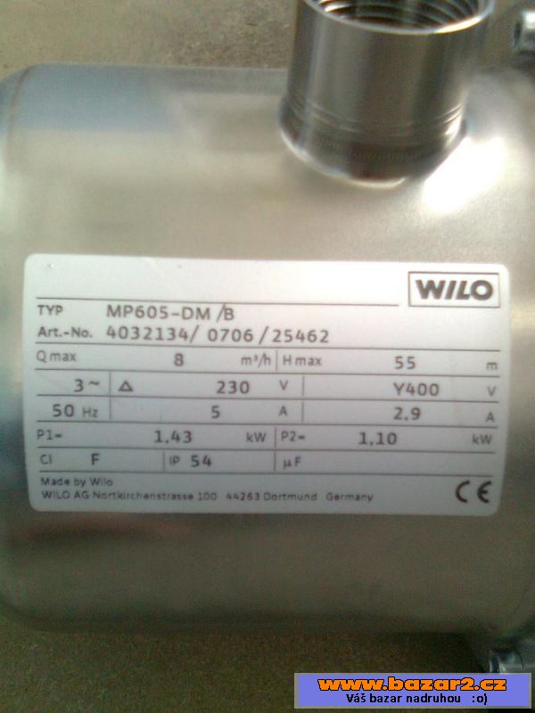 Nové čerpadlo Wilo MC 605,1kW 230