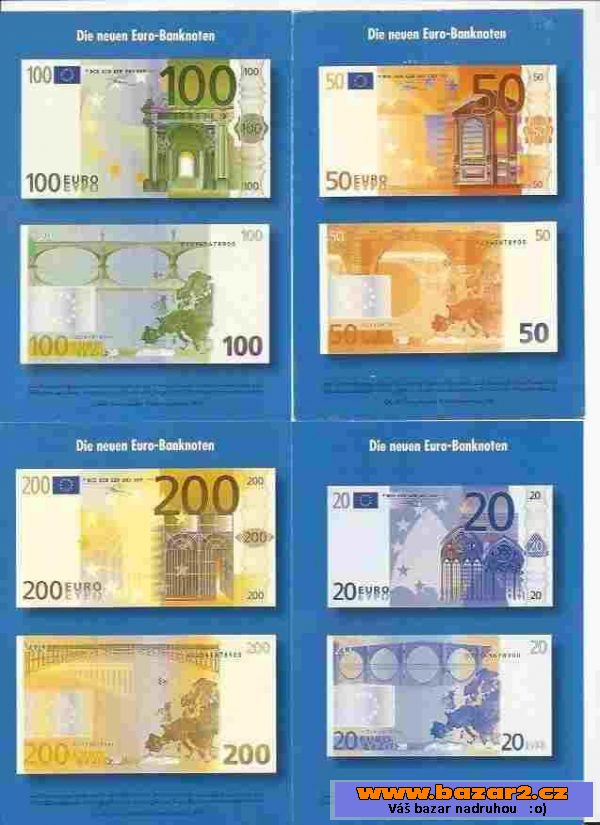 Euro bankovky na pohlednicích