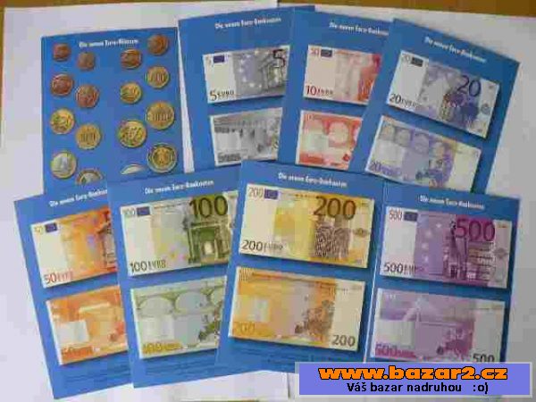 Euro bankovky na pohlednicích