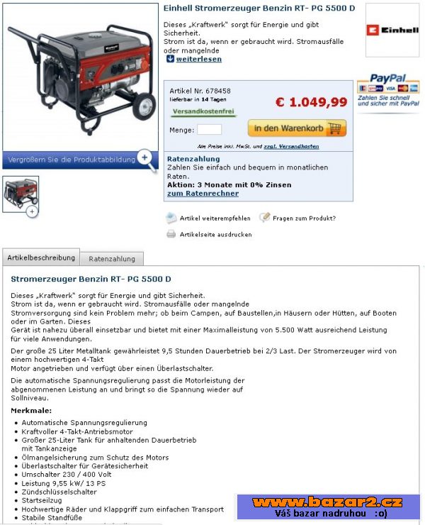 Generátor benzín , výkon max 5,5kW