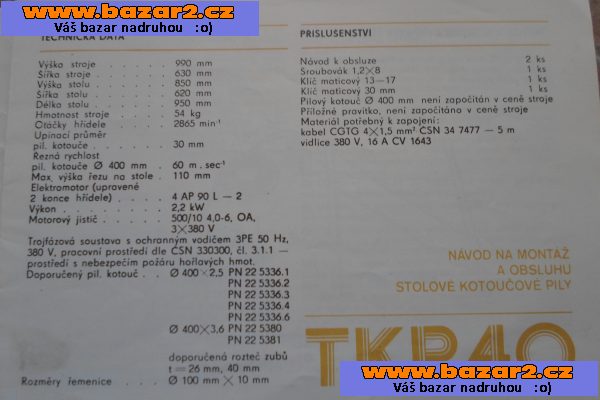 STOLNÍ KOTOUČOVÁ PILA TKP 40 NAREX