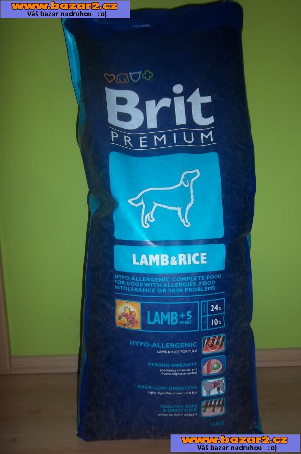 Prodám krmivo pro psy Brit Premium Lamb & Ricen 15 kg