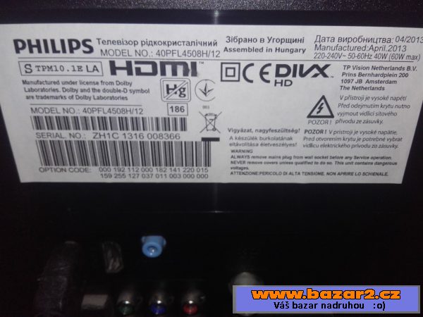 3D TV Philips 40pfl4508h/12