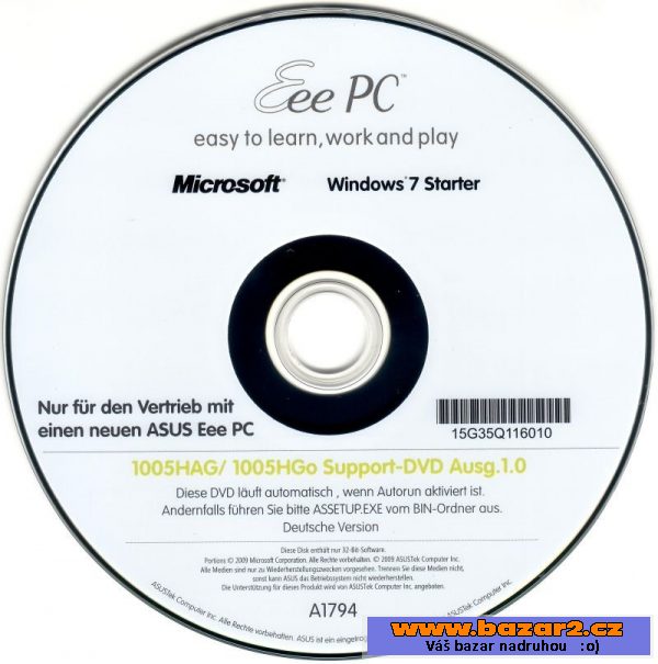 Windows 7 Starter pro Asus Eee PC