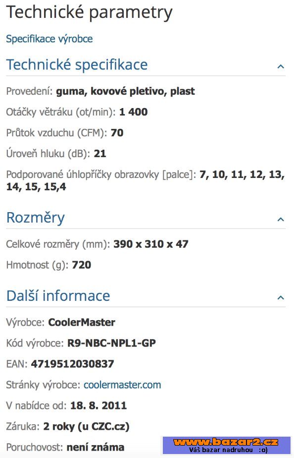 CoolerMaster chladící podložka