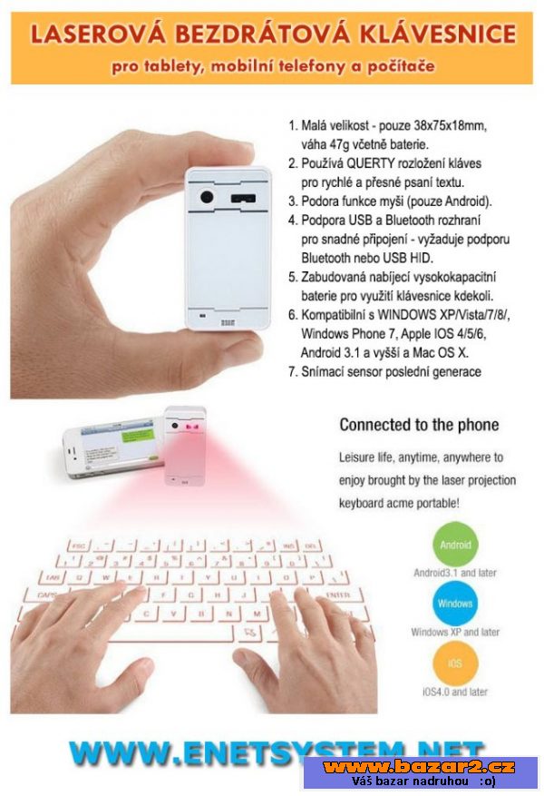Laserová klávesnice k mobilu/tablet