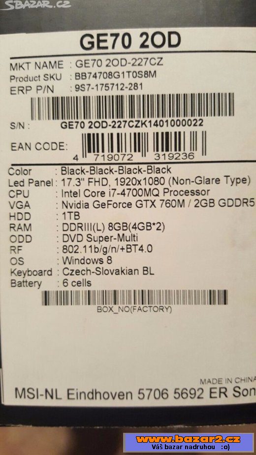 MSI GE70 2OD-227CZ (Windows 10)