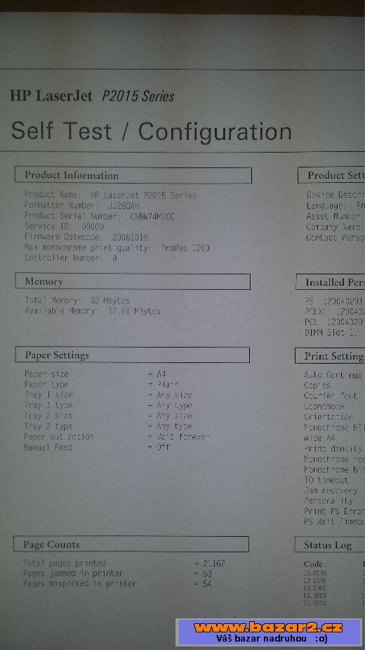 HP Laserjet P2015 / toner 21%