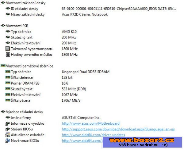 Notebook ASUS K72DR 17,3 - za mobil