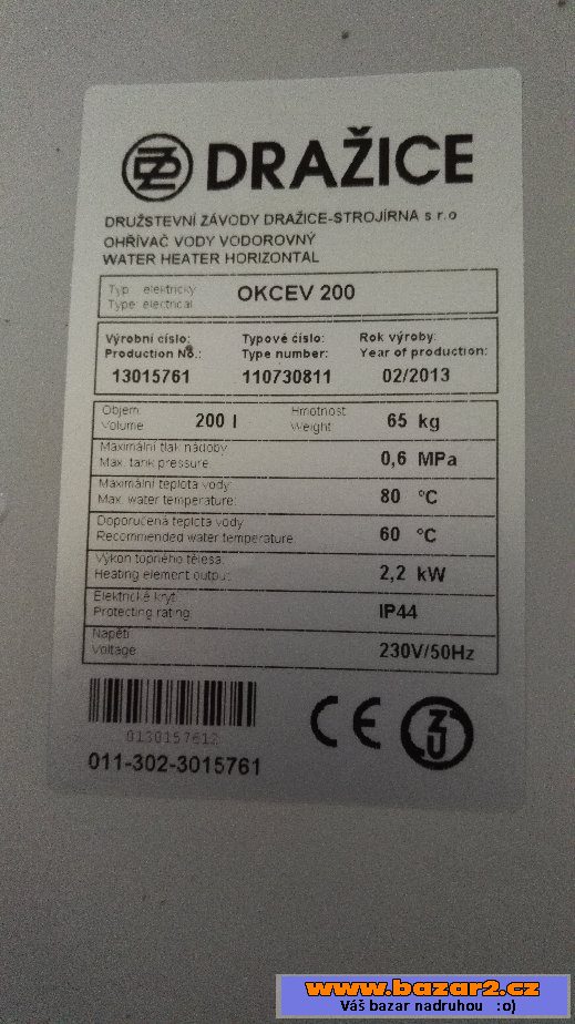 Bojler 200l ležatý DZ Dražice