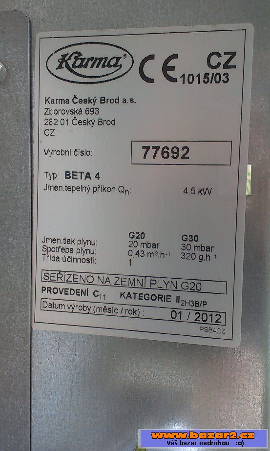 Plynová kamna značky Karma