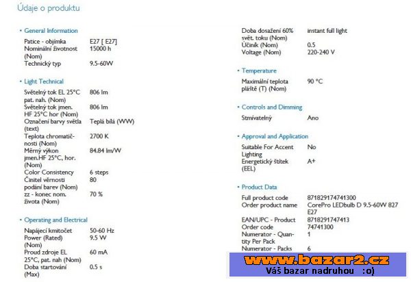 CorePro LEDbulb D 9.5-60W 827 E27