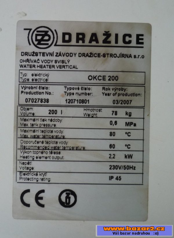 200 l elektrický bojler - DRAŽICE