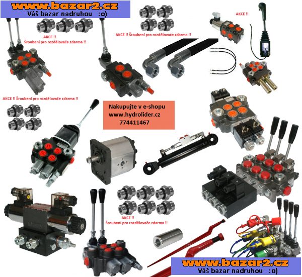 Hydraulické hadice,olejové nádrže ,manometr ,rychlospojka,hydraulický rozvaděč