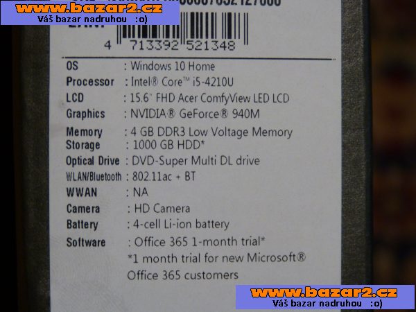 acer Aspire E 15  NEPOUŽiTÝ ,vynikající parametry