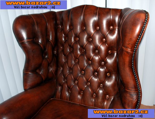 Chesterfield kozene kreslo-ušák-2, inzerce-cz.cz Chesterfield kozene kreslo-ušák