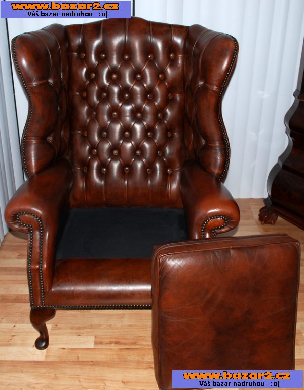 Chesterfield kozene kreslo-ušák-6, inzerce-cz.cz Chesterfield kozene kreslo-ušák