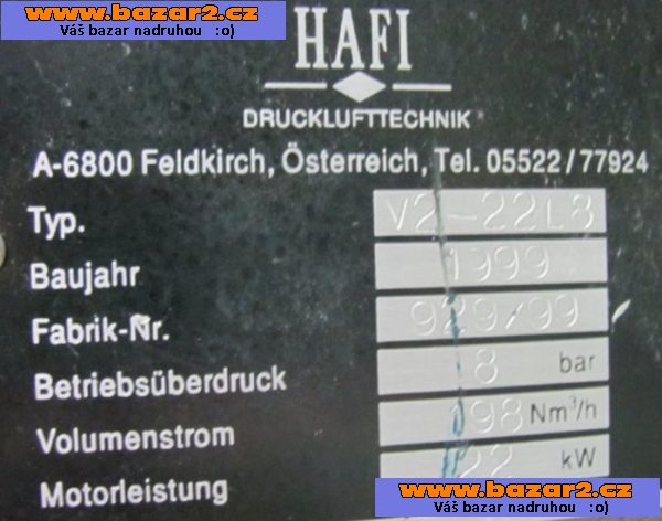 Zánovní šroubový kompresor HAFI V2-22L8