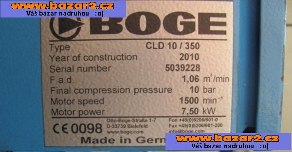 Zánovní šroubový kompresor BOGE C 10 LDR-10-350