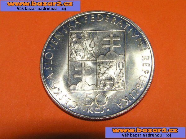 Ag mince 50 kčs sv. Anežka 1990 bez LK RR  vzácné a hledané
