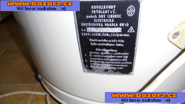 ždímačka zn. FRYMETA(odstředivka na prádlo), je na 4 kg náplně prádla, větší