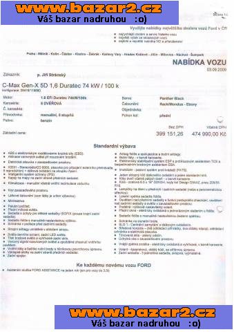 Ford C-MAX, černý, 1,6 benzín, 1.majitel