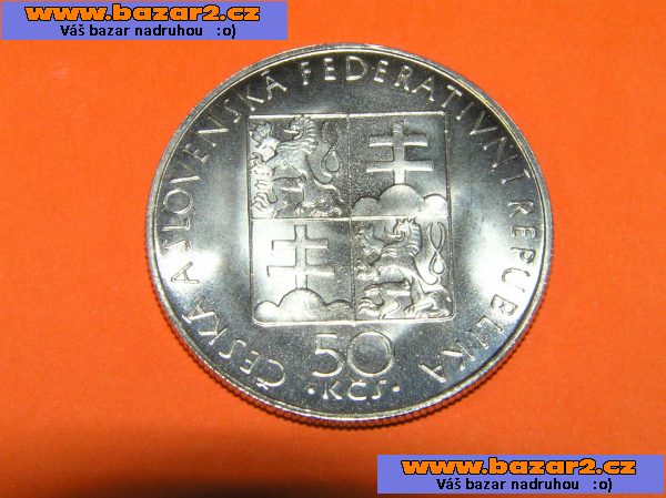Ag mince 50 kčs sv. Anežka 1990 bez LK RR vzácné a hledané
