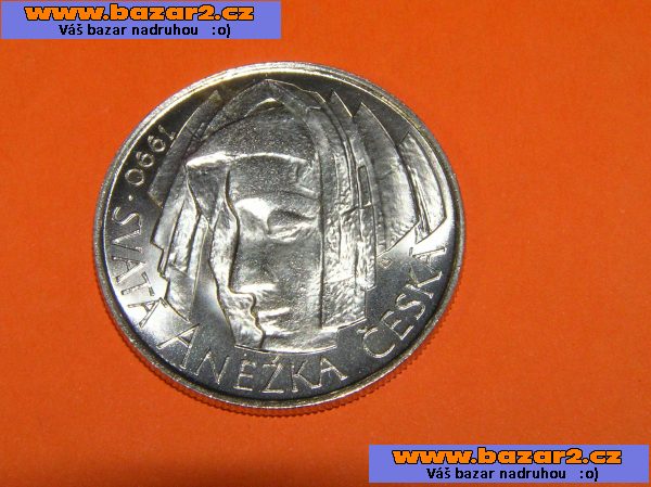 Ag mince 50 kčs sv. Anežka 1990 bez LK RR vzácné a hledané