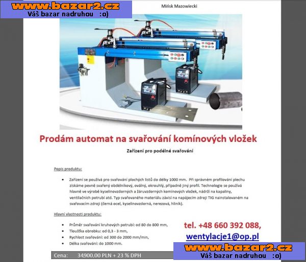 Prodám automat na svařování komínových vložek