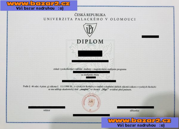 Vysokoškolský DIPLOM, maturitní vysvědčení, vyuční listy a další