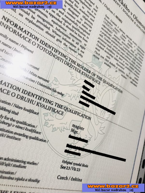 Vysokoškolský DIPLOM, maturitní vysvědčení, vyuční listy a další