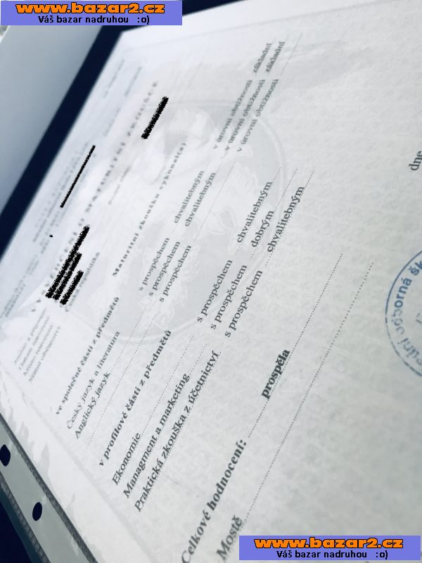 Vysokoškolský DIPLOM, maturitní vysvědčení, vyuční listy a další