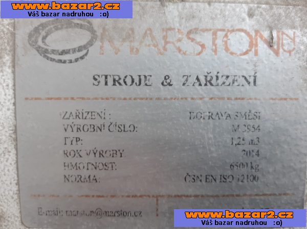 Prodám přepravník betonu MARSTON, 1,25 m3, r.v.2014