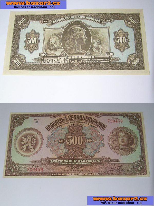 Kopie vzácných 1 republikových bankovek - Mucha -
