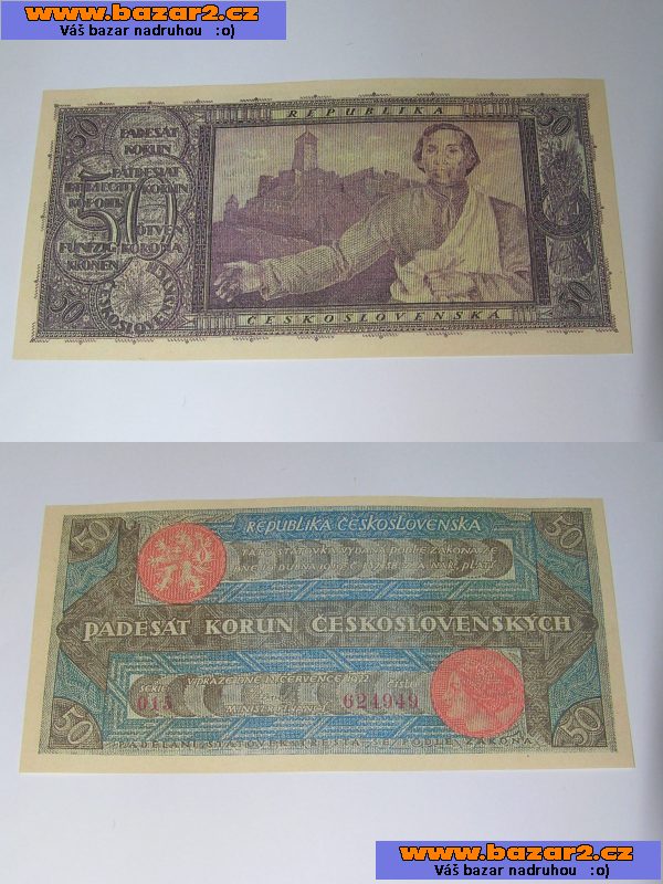 Kopie vzácných 1 republikových bankovek - Mucha -