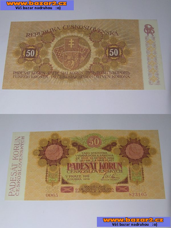 Kopie vzácných 1 republikových bankovek - Mucha -