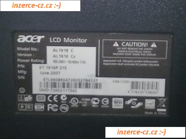 Monitor acer  AL1916