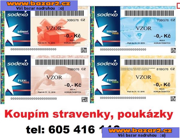 CELÁ ČR => koupím IHNED Vaše STRAVENKY, POUKAZY, KARTY, BENEFITY a VOUCHERY
