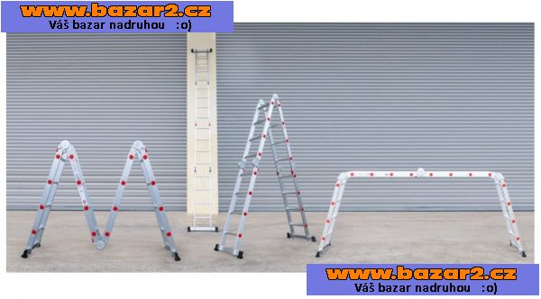 Multifunkční hliníkový žebřík 4x4 473 cm s podlážkou