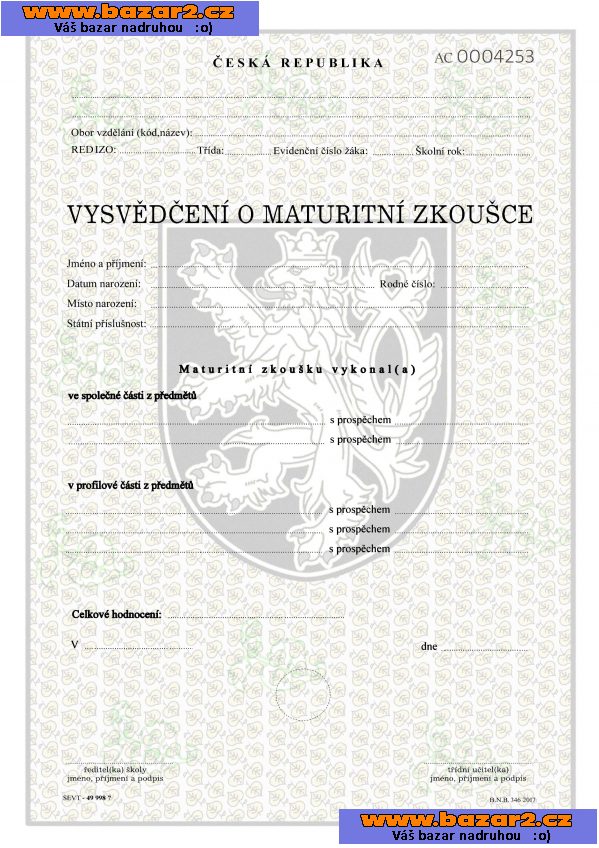    Maturitní vysvědčení 