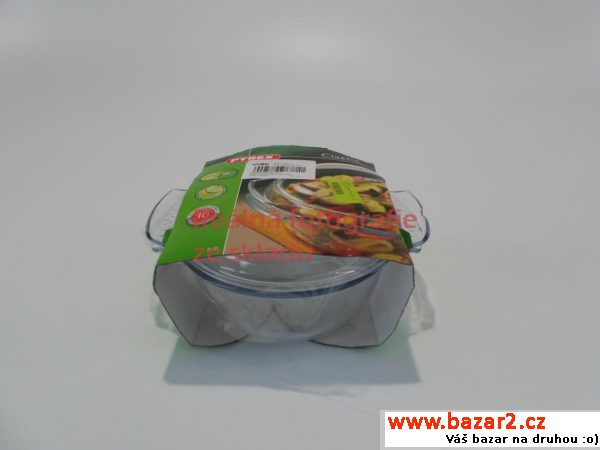 Kulatý skleněný kastrol Pyrex s poklicí