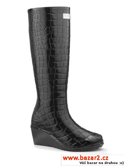 Dámské lesklé holinky Wedge Welly, černé