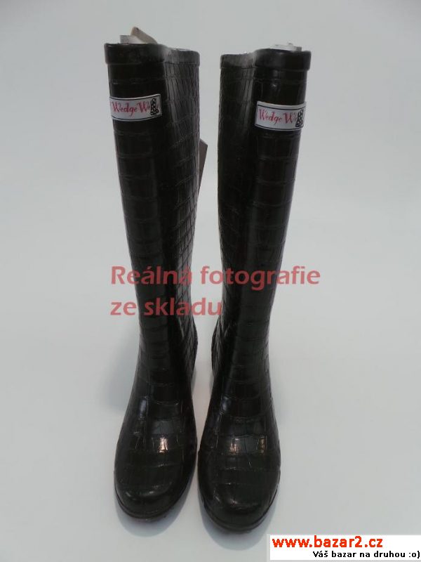 Dámské lesklé holinky Wedge Welly, černé