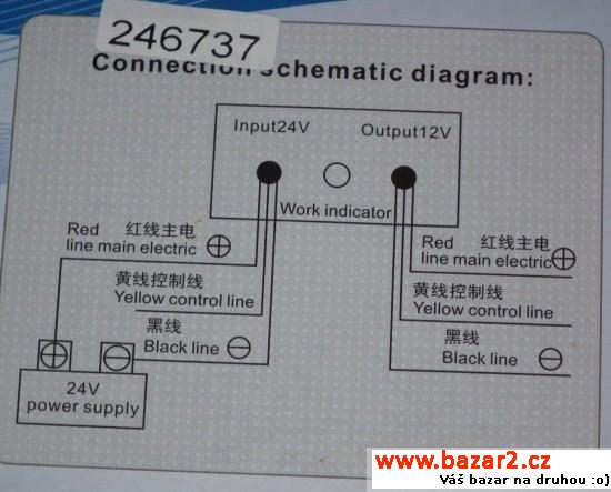 Napěťový měnič DC24V= na DC12V= 20A