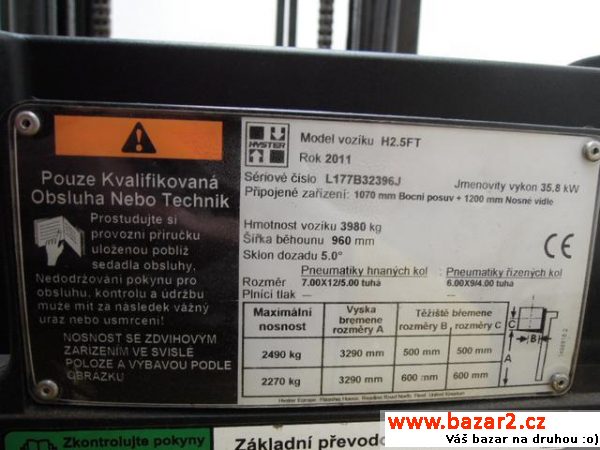 Hyster, rok výroby 2011, neuvedeno, žlutá První