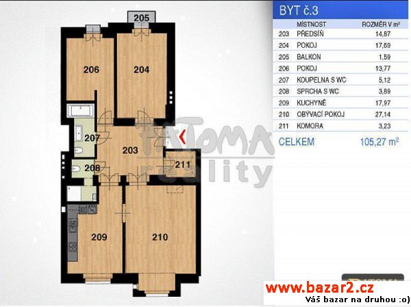 N - Prodej luxusního bytu 3+1, 104m2, OV, Praha 2